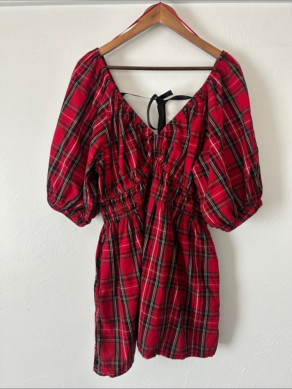 Old Navy Red Plaid Puff-Sleeve Mini Dress